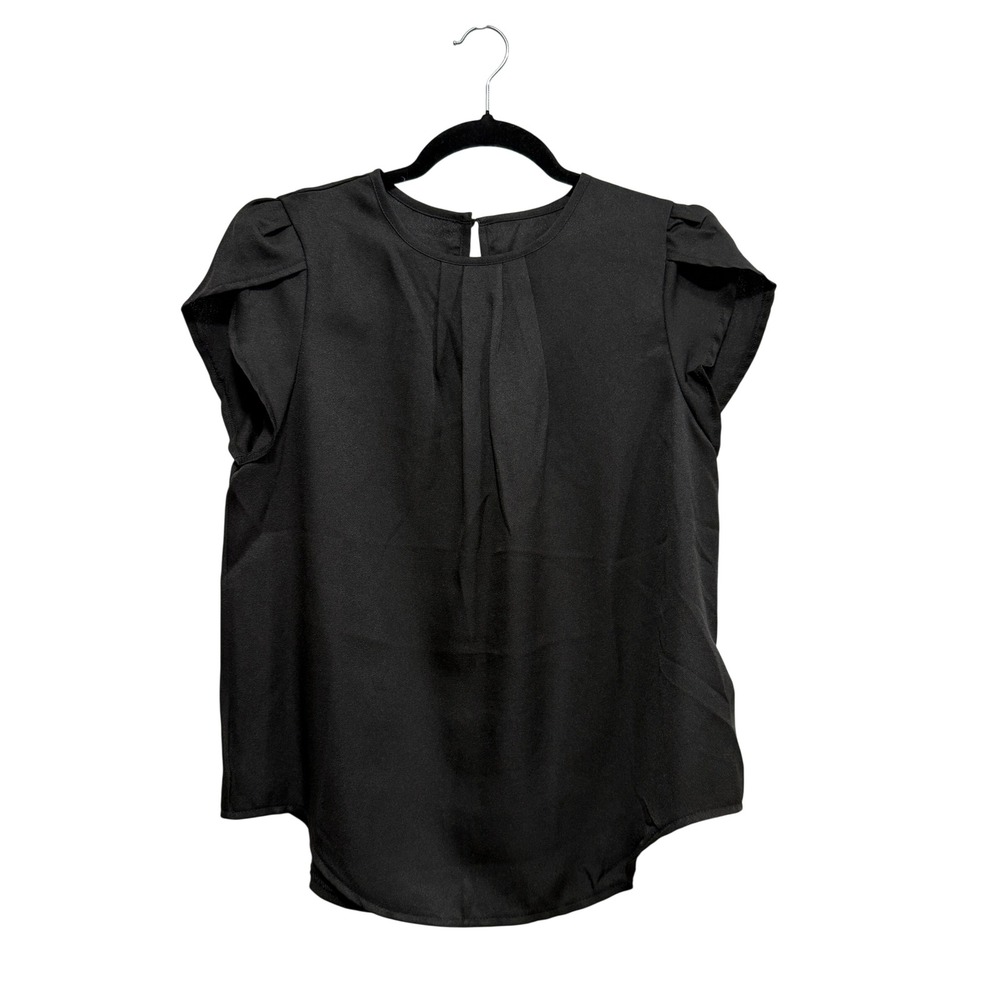 Emery Rose Black Short Petal Sleeve Pleated Front Blouse Size M NEW